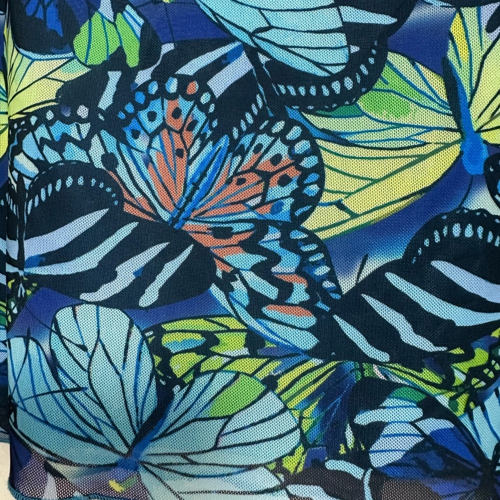 Outcast Blue Whimsical Butterfly Print Mesh Women’s Sexy Mini Skirt NWOT Size M - Picture 4 of 12